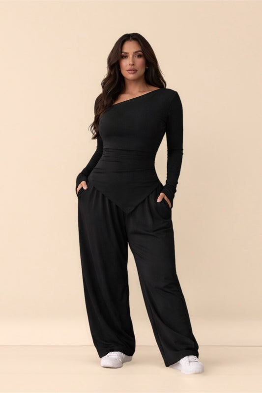 Ensemble Deux Pièces – Haut Gainant & Pantalon Fluide