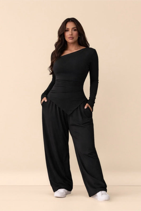 Ensemble Deux Pièces – Haut Gainant & Pantalon Fluide